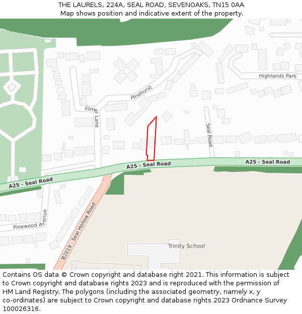 THE LAURELS, 224A, SEAL ROAD, SEVENOAKS, TN15 0AA: Location map and indicative extent of plot