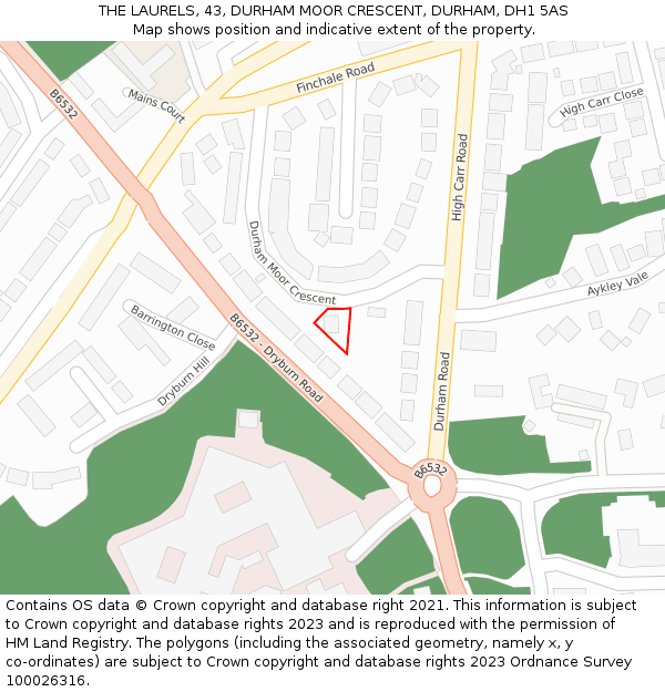 THE LAURELS, 43, DURHAM MOOR CRESCENT, DURHAM, DH1 5AS: Location map and indicative extent of plot