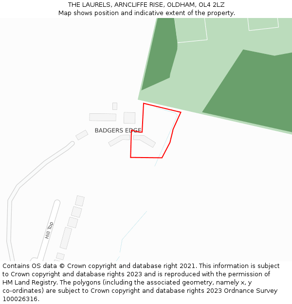 THE LAURELS, ARNCLIFFE RISE, OLDHAM, OL4 2LZ: Location map and indicative extent of plot