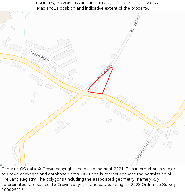 THE LAURELS, BOVONE LANE, TIBBERTON, GLOUCESTER, GL2 8EA: Location map and indicative extent of plot