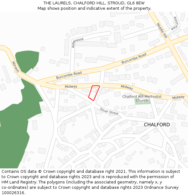 THE LAURELS, CHALFORD HILL, STROUD, GL6 8EW: Location map and indicative extent of plot