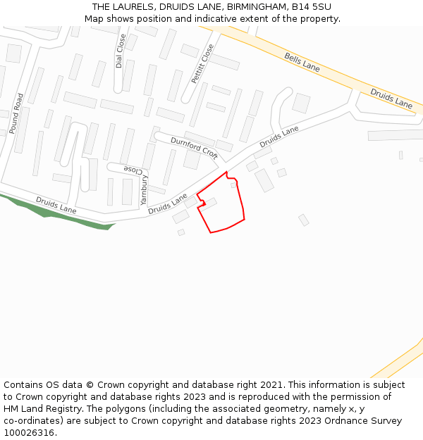 THE LAURELS, DRUIDS LANE, BIRMINGHAM, B14 5SU: Location map and indicative extent of plot