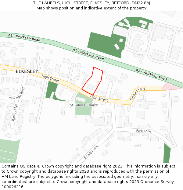 THE LAURELS, HIGH STREET, ELKESLEY, RETFORD, DN22 8AJ: Location map and indicative extent of plot