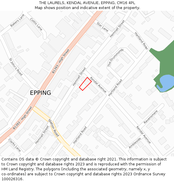 THE LAURELS, KENDAL AVENUE, EPPING, CM16 4PL: Location map and indicative extent of plot