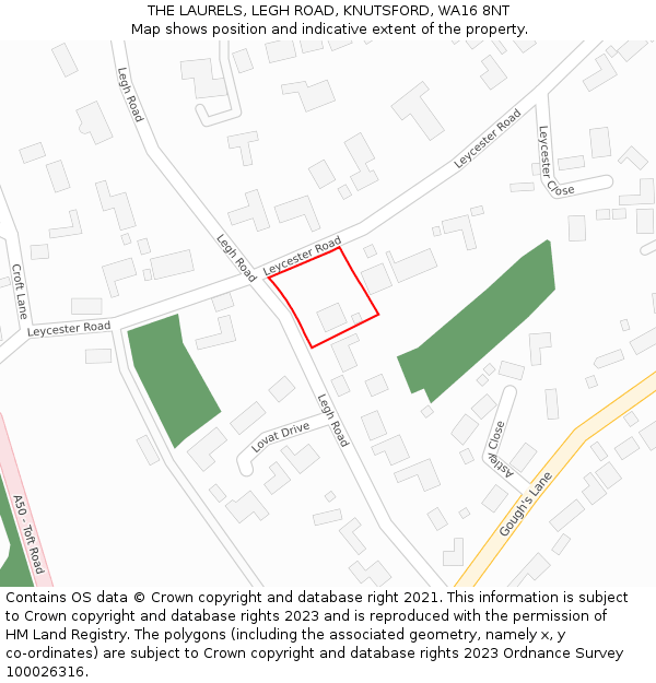 THE LAURELS, LEGH ROAD, KNUTSFORD, WA16 8NT: Location map and indicative extent of plot