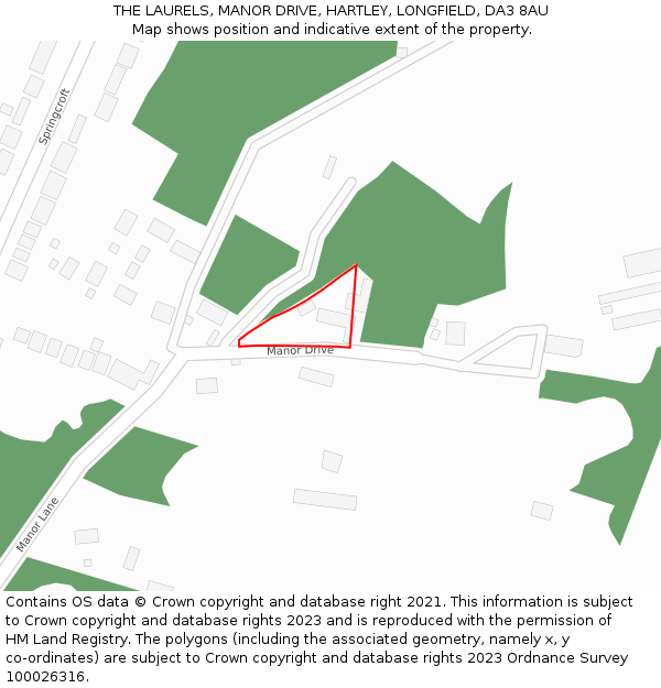 THE LAURELS, MANOR DRIVE, HARTLEY, LONGFIELD, DA3 8AU: Location map and indicative extent of plot
