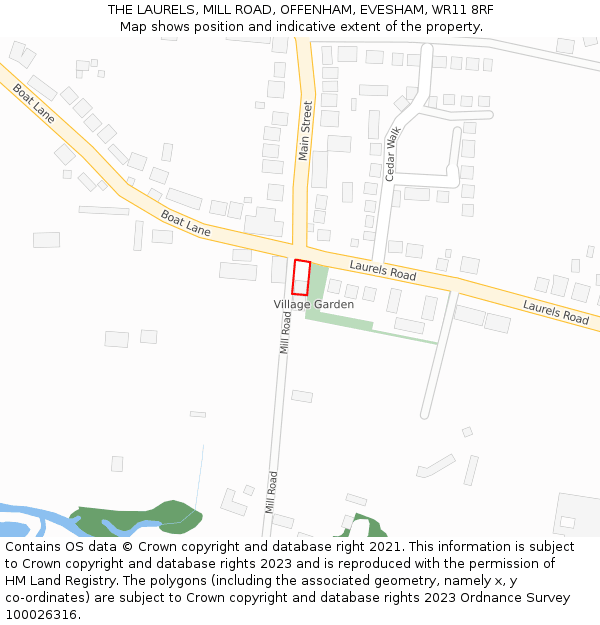 THE LAURELS, MILL ROAD, OFFENHAM, EVESHAM, WR11 8RF: Location map and indicative extent of plot