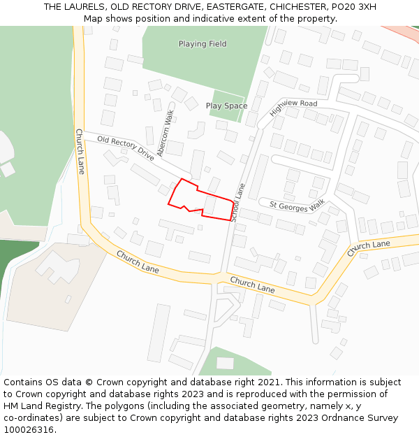 THE LAURELS, OLD RECTORY DRIVE, EASTERGATE, CHICHESTER, PO20 3XH: Location map and indicative extent of plot