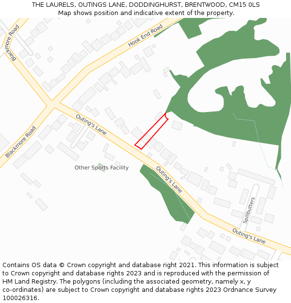 THE LAURELS, OUTINGS LANE, DODDINGHURST, BRENTWOOD, CM15 0LS: Location map and indicative extent of plot