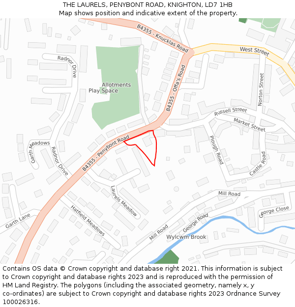 THE LAURELS, PENYBONT ROAD, KNIGHTON, LD7 1HB: Location map and indicative extent of plot