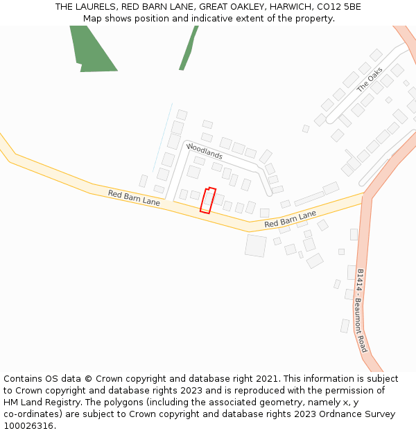 THE LAURELS, RED BARN LANE, GREAT OAKLEY, HARWICH, CO12 5BE: Location map and indicative extent of plot