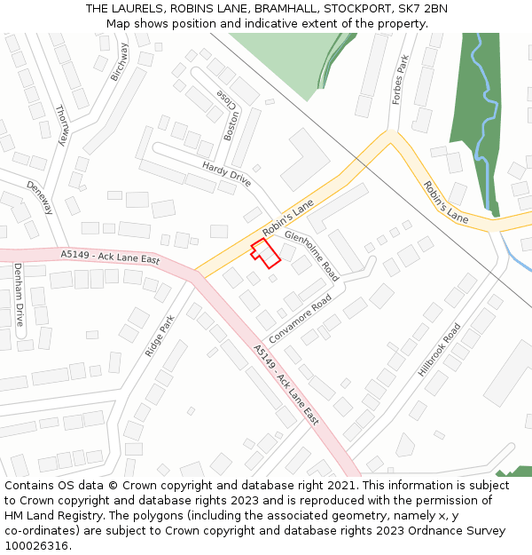THE LAURELS, ROBINS LANE, BRAMHALL, STOCKPORT, SK7 2BN: Location map and indicative extent of plot