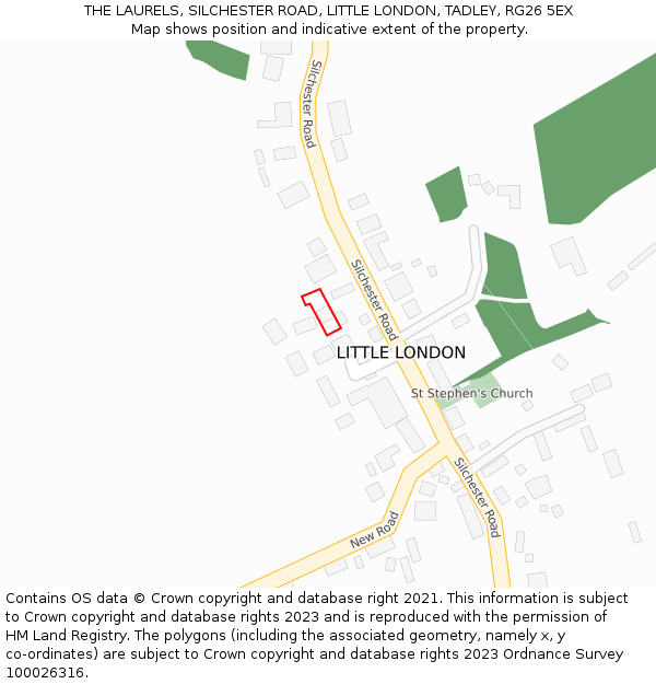 THE LAURELS, SILCHESTER ROAD, LITTLE LONDON, TADLEY, RG26 5EX: Location map and indicative extent of plot