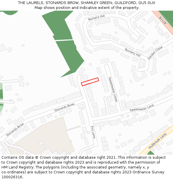 THE LAURELS, STONARDS BROW, SHAMLEY GREEN, GUILDFORD, GU5 0UX: Location map and indicative extent of plot
