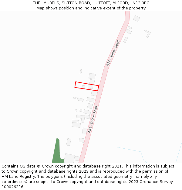 THE LAURELS, SUTTON ROAD, HUTTOFT, ALFORD, LN13 9RG: Location map and indicative extent of plot