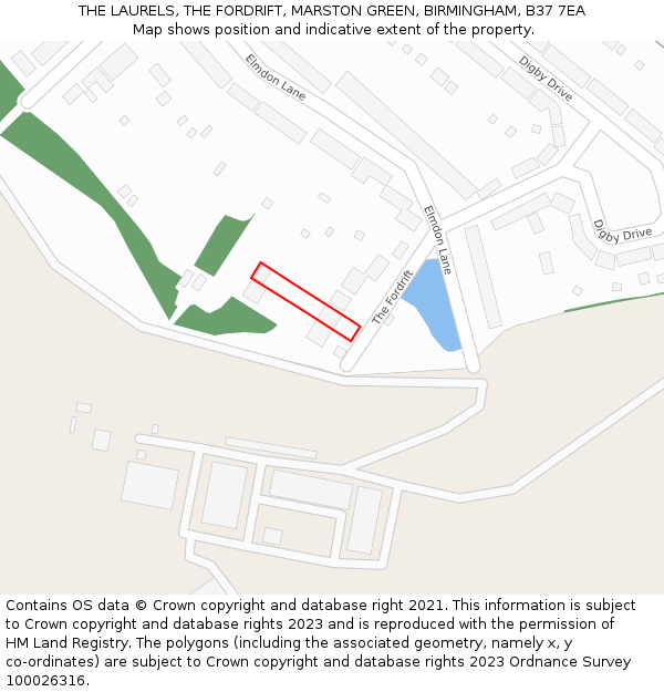 THE LAURELS, THE FORDRIFT, MARSTON GREEN, BIRMINGHAM, B37 7EA: Location map and indicative extent of plot