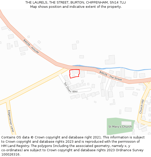 THE LAURELS, THE STREET, BURTON, CHIPPENHAM, SN14 7LU: Location map and indicative extent of plot