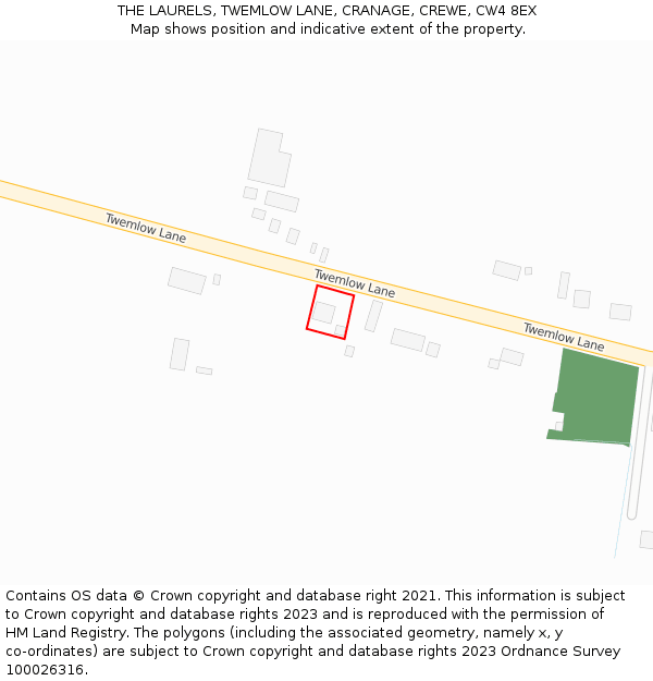 THE LAURELS, TWEMLOW LANE, CRANAGE, CREWE, CW4 8EX: Location map and indicative extent of plot