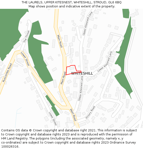 THE LAURELS, UPPER KITESNEST, WHITESHILL, STROUD, GL6 6BQ: Location map and indicative extent of plot