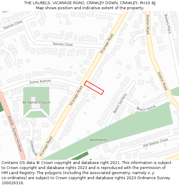 THE LAURELS, VICARAGE ROAD, CRAWLEY DOWN, CRAWLEY, RH10 4JJ: Location map and indicative extent of plot