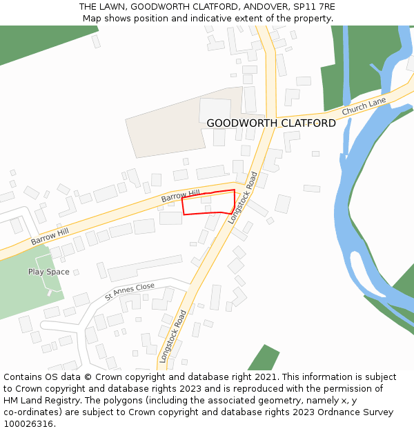 THE LAWN, GOODWORTH CLATFORD, ANDOVER, SP11 7RE: Location map and indicative extent of plot