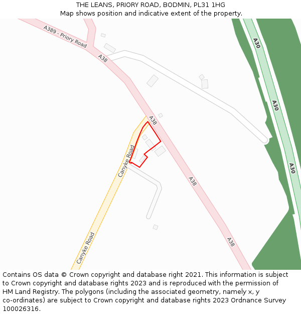 THE LEANS, PRIORY ROAD, BODMIN, PL31 1HG: Location map and indicative extent of plot