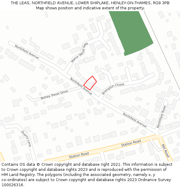 THE LEAS, NORTHFIELD AVENUE, LOWER SHIPLAKE, HENLEY-ON-THAMES, RG9 3PB: Location map and indicative extent of plot