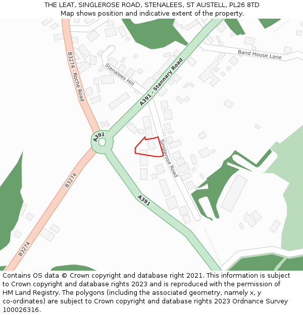 THE LEAT, SINGLEROSE ROAD, STENALEES, ST AUSTELL, PL26 8TD: Location map and indicative extent of plot