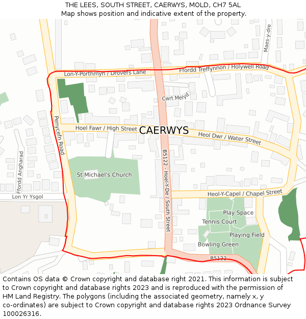 THE LEES, SOUTH STREET, CAERWYS, MOLD, CH7 5AL: Location map and indicative extent of plot