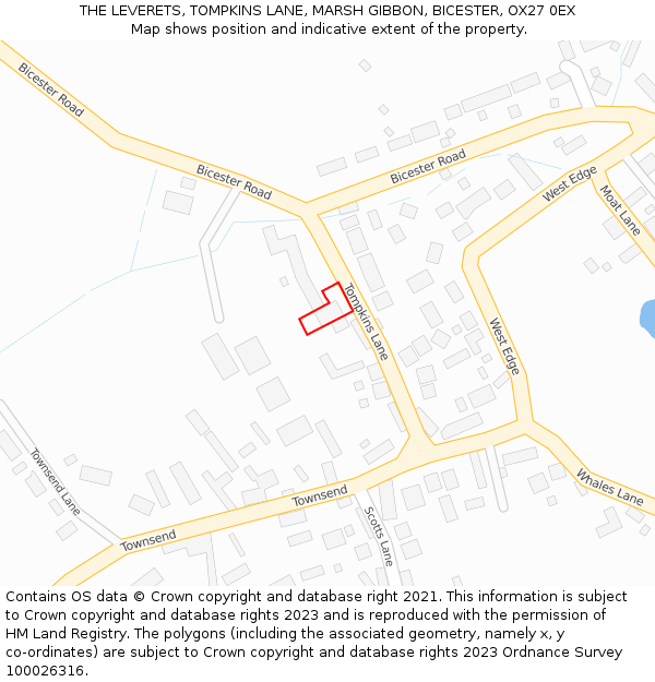 THE LEVERETS, TOMPKINS LANE, MARSH GIBBON, BICESTER, OX27 0EX: Location map and indicative extent of plot