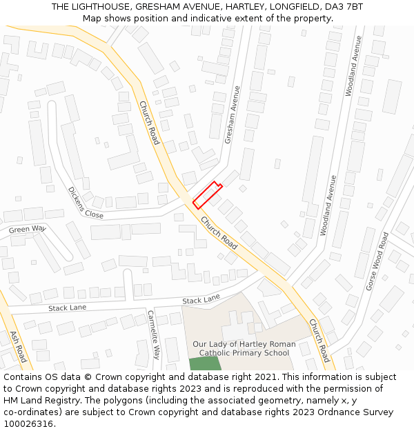 THE LIGHTHOUSE, GRESHAM AVENUE, HARTLEY, LONGFIELD, DA3 7BT: Location map and indicative extent of plot