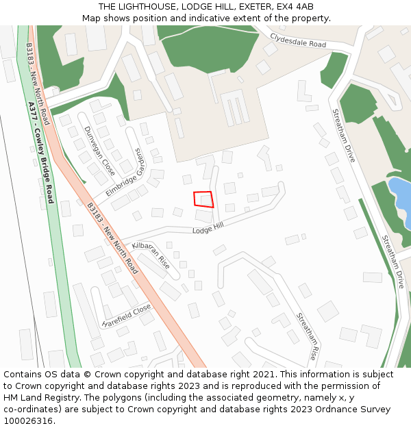 THE LIGHTHOUSE, LODGE HILL, EXETER, EX4 4AB: Location map and indicative extent of plot