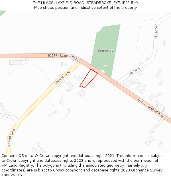 THE LILACS, LAXFIELD ROAD, STRADBROKE, EYE, IP21 5HY: Location map and indicative extent of plot