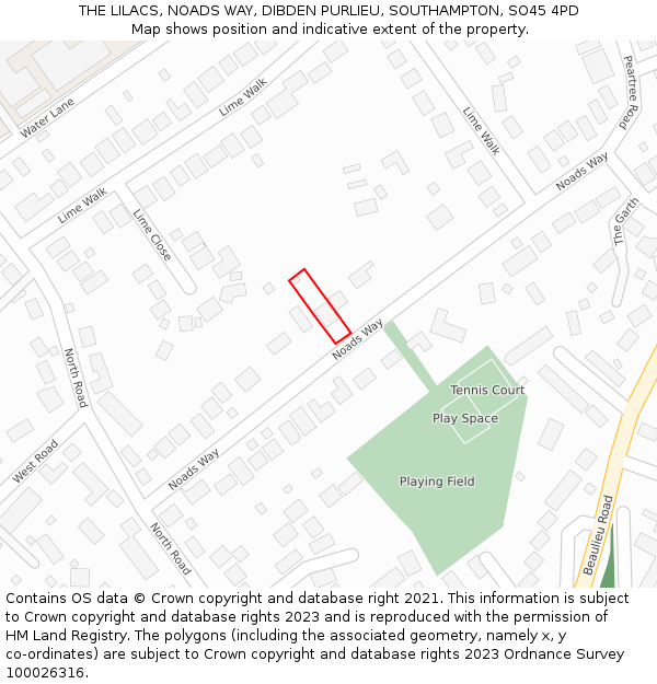 THE LILACS, NOADS WAY, DIBDEN PURLIEU, SOUTHAMPTON, SO45 4PD: Location map and indicative extent of plot
