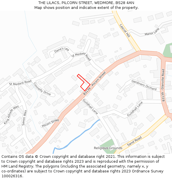 THE LILACS, PILCORN STREET, WEDMORE, BS28 4AN: Location map and indicative extent of plot