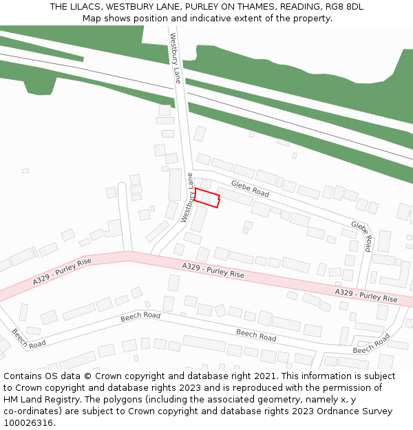 THE LILACS, WESTBURY LANE, PURLEY ON THAMES, READING, RG8 8DL: Location map and indicative extent of plot