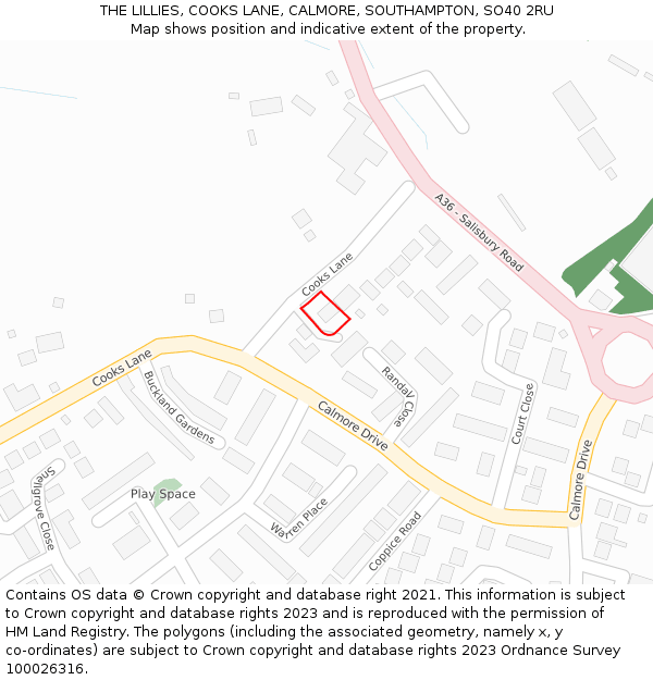 THE LILLIES, COOKS LANE, CALMORE, SOUTHAMPTON, SO40 2RU: Location map and indicative extent of plot