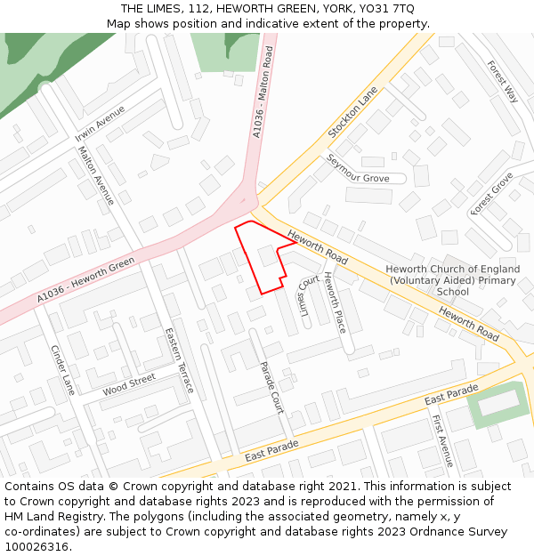 THE LIMES, 112, HEWORTH GREEN, YORK, YO31 7TQ: Location map and indicative extent of plot