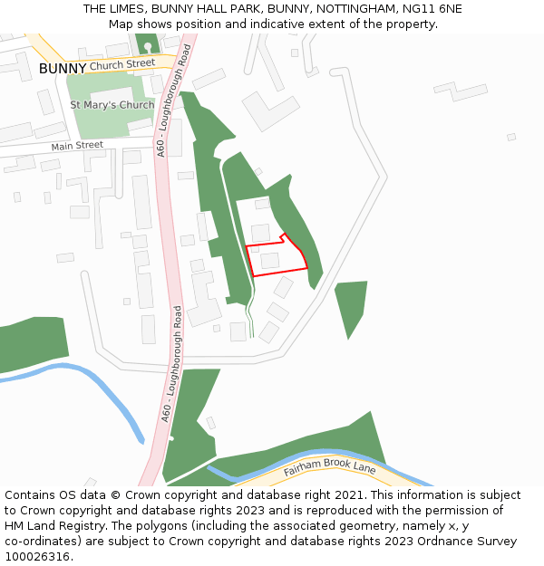 THE LIMES, BUNNY HALL PARK, BUNNY, NOTTINGHAM, NG11 6NE: Location map and indicative extent of plot