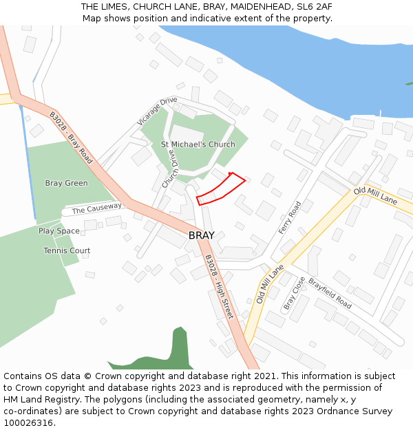 THE LIMES, CHURCH LANE, BRAY, MAIDENHEAD, SL6 2AF: Location map and indicative extent of plot