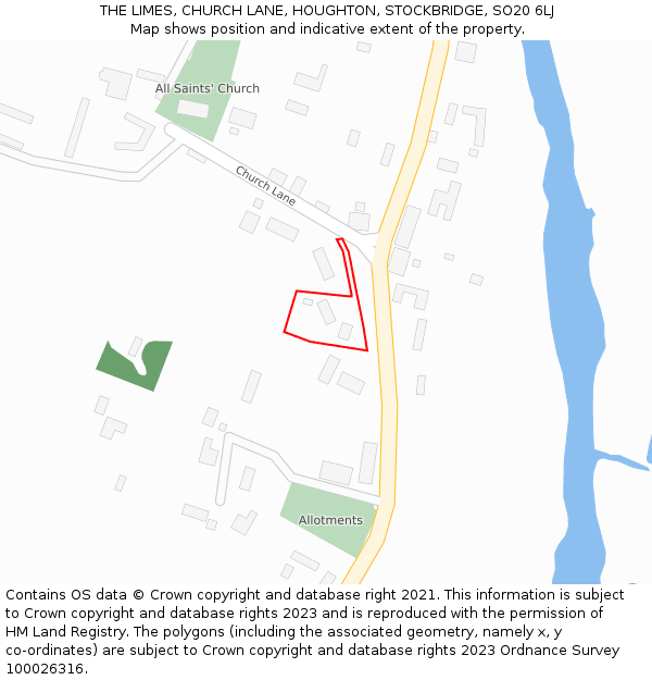 THE LIMES, CHURCH LANE, HOUGHTON, STOCKBRIDGE, SO20 6LJ: Location map and indicative extent of plot