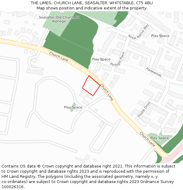 THE LIMES, CHURCH LANE, SEASALTER, WHITSTABLE, CT5 4BU: Location map and indicative extent of plot