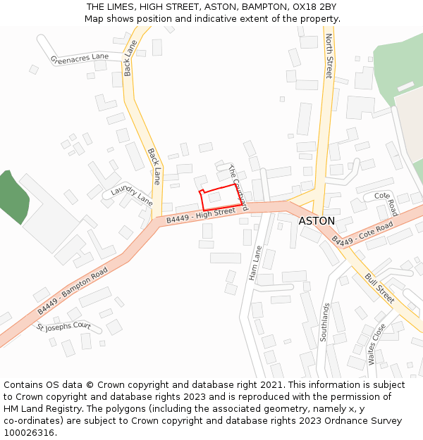 THE LIMES, HIGH STREET, ASTON, BAMPTON, OX18 2BY: Location map and indicative extent of plot