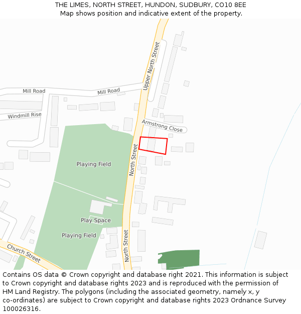 THE LIMES, NORTH STREET, HUNDON, SUDBURY, CO10 8EE: Location map and indicative extent of plot