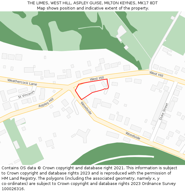 THE LIMES, WEST HILL, ASPLEY GUISE, MILTON KEYNES, MK17 8DT: Location map and indicative extent of plot