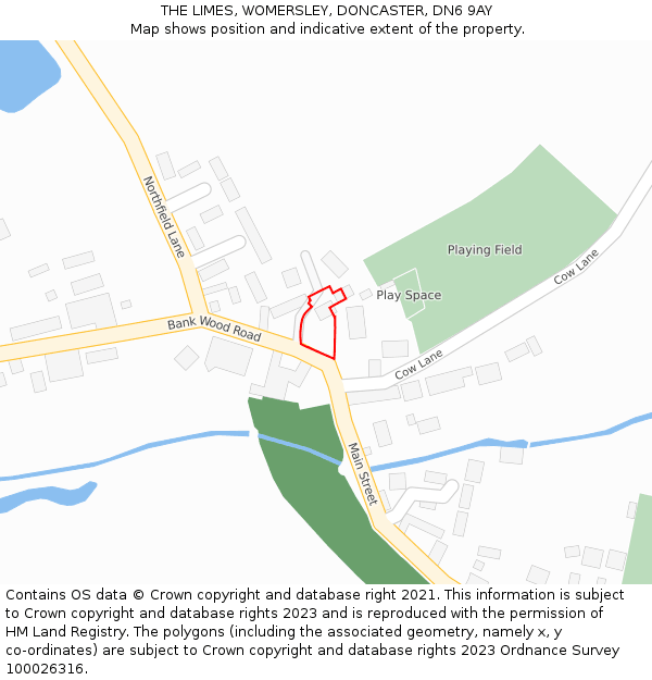 THE LIMES, WOMERSLEY, DONCASTER, DN6 9AY: Location map and indicative extent of plot