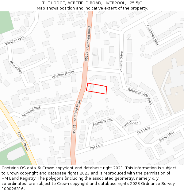 THE LODGE, ACREFIELD ROAD, LIVERPOOL, L25 5JG: Location map and indicative extent of plot