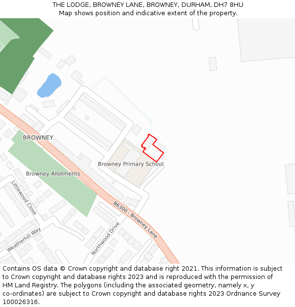 THE LODGE, BROWNEY LANE, BROWNEY, DURHAM, DH7 8HU: Location map and indicative extent of plot