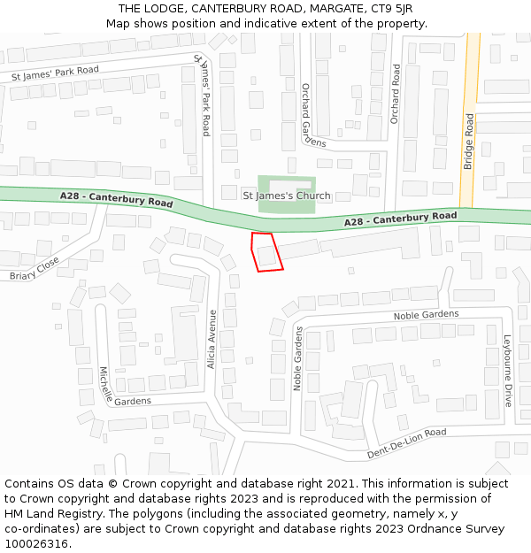 THE LODGE, CANTERBURY ROAD, MARGATE, CT9 5JR: Location map and indicative extent of plot