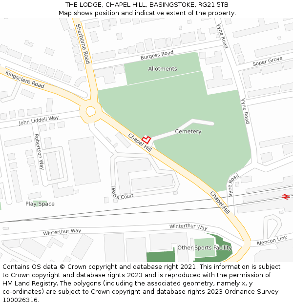 THE LODGE, CHAPEL HILL, BASINGSTOKE, RG21 5TB: Location map and indicative extent of plot